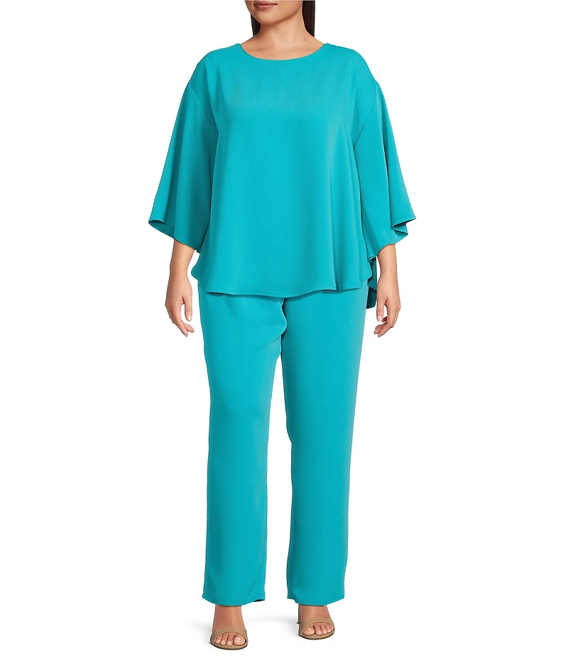 Caroline Rose Plus Size Matte Crepe Pull-On Straight Leg Pants