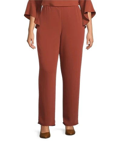 Caroline Rose Plus Size Matte Crepe Pull-On Straight Leg Pants