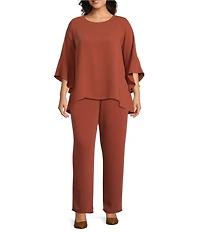 Caroline Rose Plus Size Matte Crepe Pull-On Straight Leg Pants