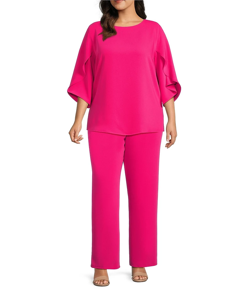 Caroline Rose Plus Size Matte Crepe Pull-On Straight Leg Pants
