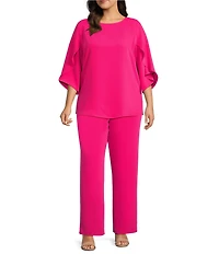 Caroline Rose Plus Size Matte Crepe Pull-On Straight Leg Pants