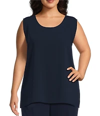 Caroline Rose Plus Size Matte Crepe Scoop Neck Sleeveless Tank Top