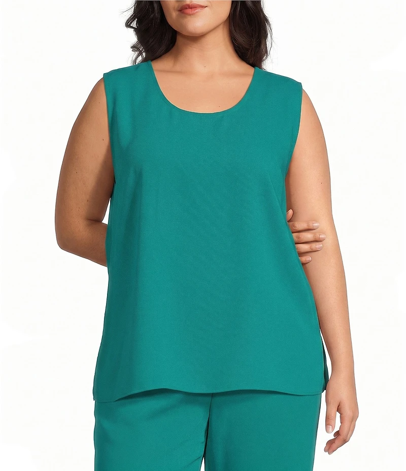 Caroline Rose Plus Size Matte Crepe Scoop Neck Sleeveless Tank Top