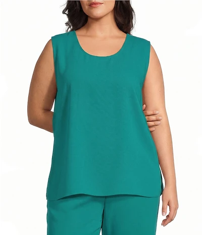Caroline Rose Plus Size Matte Crepe Scoop Neck Sleeveless Tank Top