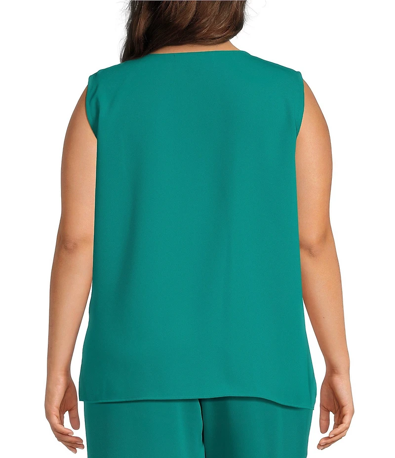 Caroline Rose Plus Size Matte Crepe Scoop Neck Sleeveless Tank Top