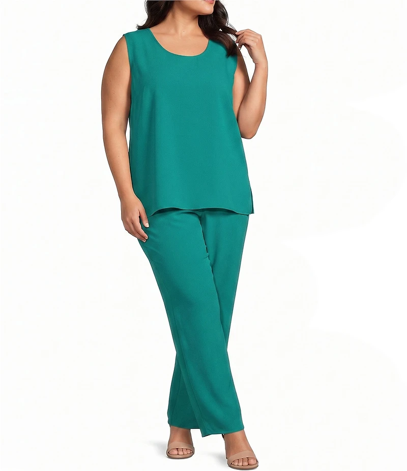Caroline Rose Plus Size Matte Crepe Scoop Neck Sleeveless Tank Top