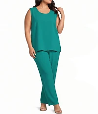 Caroline Rose Plus Size Matte Crepe Scoop Neck Sleeveless Tank Top