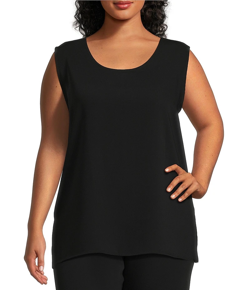 Caroline Rose Plus Size Matte Crepe Scoop Neck Sleeveless Tank Top