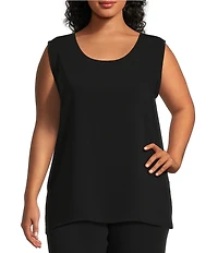 Caroline Rose Plus Size Matte Crepe Scoop Neck Sleeveless Tank Top