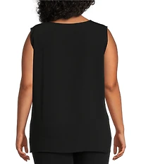 Caroline Rose Plus Size Matte Crepe Scoop Neck Sleeveless Tank Top