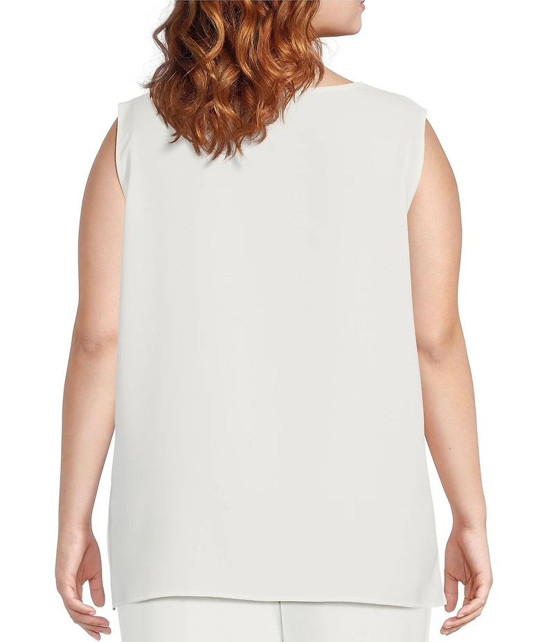 Caroline Rose Plus Size Matte Crepe Scoop Neck Sleeveless Tank Top