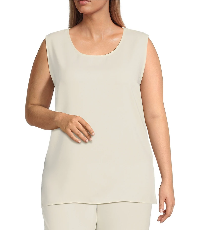 Caroline Rose Plus Size Matte Crepe Scoop Neck Sleeveless Tank Top