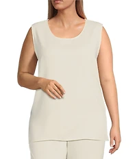 Caroline Rose Plus Size Matte Crepe Scoop Neck Sleeveless Tank Top