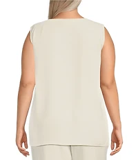 Caroline Rose Plus Size Matte Crepe Scoop Neck Sleeveless Tank Top