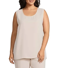 Caroline Rose Plus Size Matte Crepe Scoop Neck Sleeveless Tank Top
