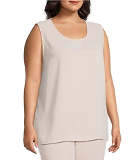 Caroline Rose Plus Size Matte Crepe Scoop Neck Sleeveless Tank Top