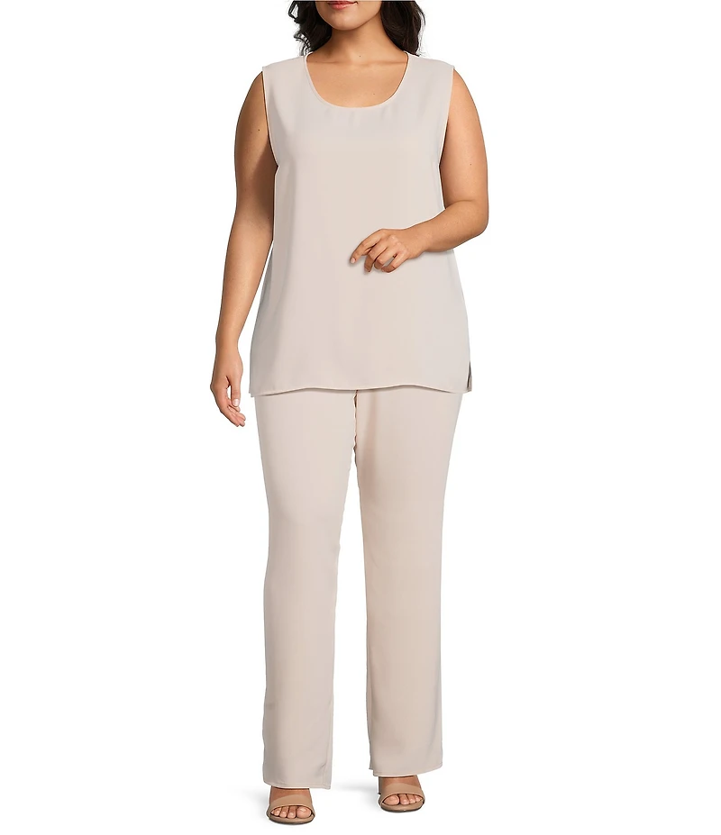 Caroline Rose Plus Size Matte Crepe Scoop Neck Sleeveless Tank Top