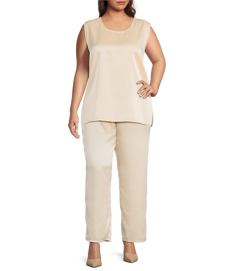 Caroline Rose Plus Size Satin Straight Leg Pull-On Coordinating Pants