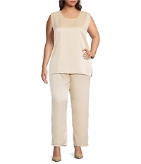 Caroline Rose Plus Size Satin Straight Leg Pull-On Coordinating Pants