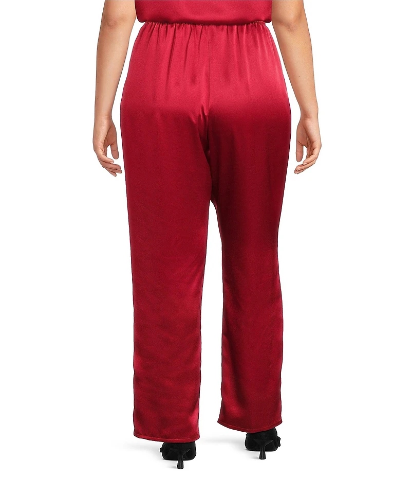 Caroline Rose Plus Size Satin Straight Leg Pull-On Coordinating Pants