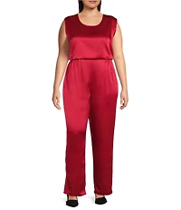 Caroline Rose Plus Size Satin Straight Leg Pull-On Coordinating Pants
