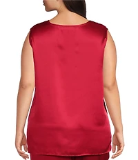 Caroline Rose Plus Size Soft Satin Scoop Neck Sleeveless Long Coordinating Tank Top