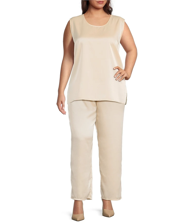 Caroline Rose Plus Size Soft Satin Scoop Neck Sleeveless Long Coordinating Tank Top