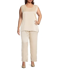 Caroline Rose Plus Size Soft Satin Scoop Neck Sleeveless Long Coordinating Tank Top