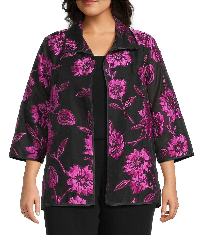 Caroline Rose Plus Size Vivid Blooms Devore Easy A-Line Jacket