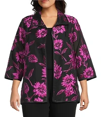 Caroline Rose Plus Size Vivid Blooms Devore Easy A-Line Jacket