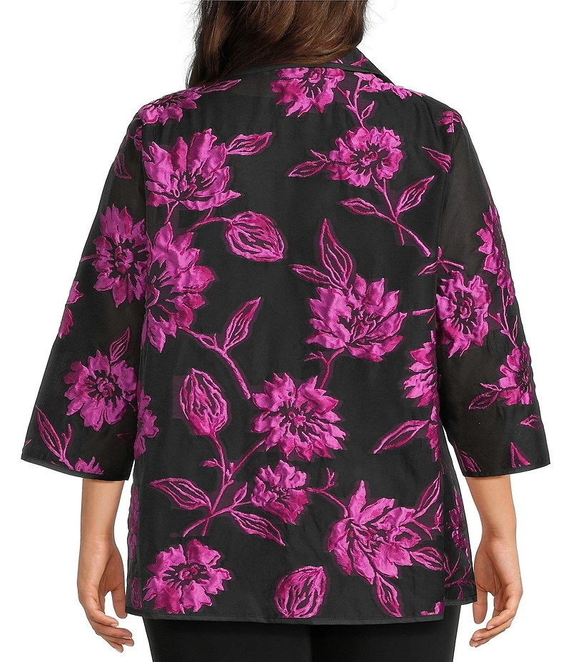 Caroline Rose Plus Size Vivid Blooms Devore Easy A-Line Jacket