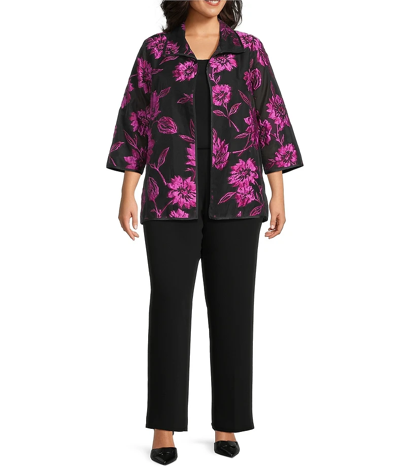 Caroline Rose Plus Size Vivid Blooms Devore Easy A-Line Jacket