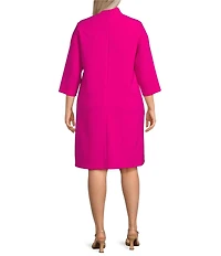 Caroline Rose Plus Taylor Crepe Split Mandarin Collar 3/4 Sleeve A-Line Dress