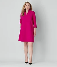 Caroline Rose Plus Taylor Crepe Split Mandarin Collar 3/4 Sleeve A-Line Dress