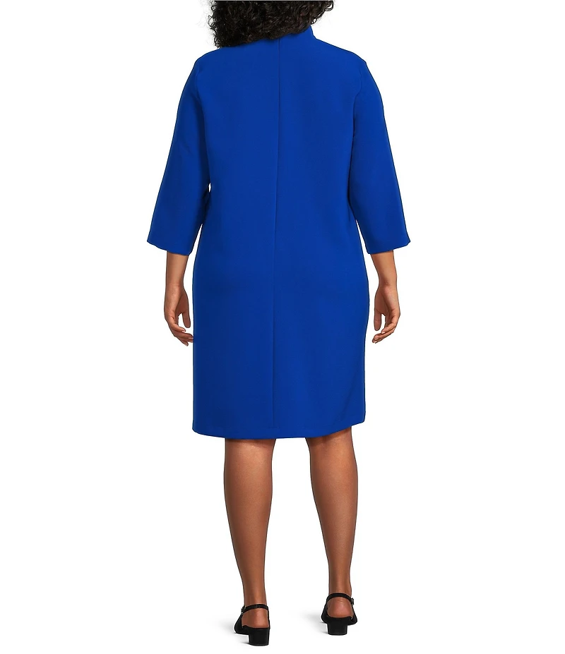 Caroline Rose Plus Taylor Crepe Split Mandarin Collar 3/4 Sleeve A-Line Dress