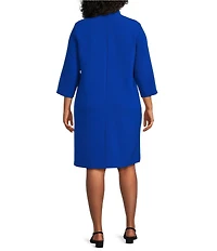 Caroline Rose Plus Taylor Crepe Split Mandarin Collar 3/4 Sleeve A-Line Dress