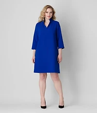 Caroline Rose Plus Taylor Crepe Split Mandarin Collar 3/4 Sleeve A-Line Dress