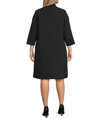 Caroline Rose Plus Taylor Crepe Split Mandarin Collar 3/4 Sleeve A-Line Dress
