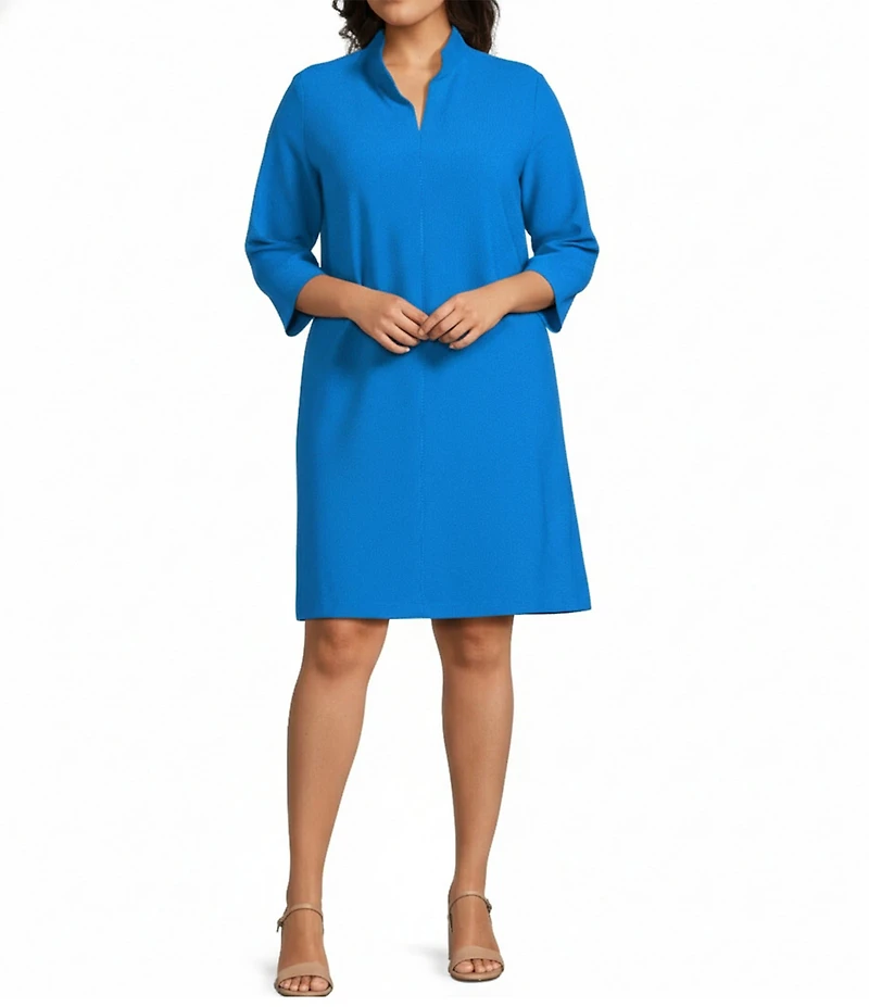 Caroline Rose Plus Taylor Crepe Split Mandarin Collar 3/4 Sleeve A-Line Dress