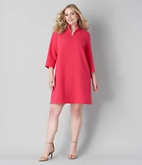 Caroline Rose Plus Taylor Crepe Split Mandarin Collar 3/4 Sleeve A-Line Dress