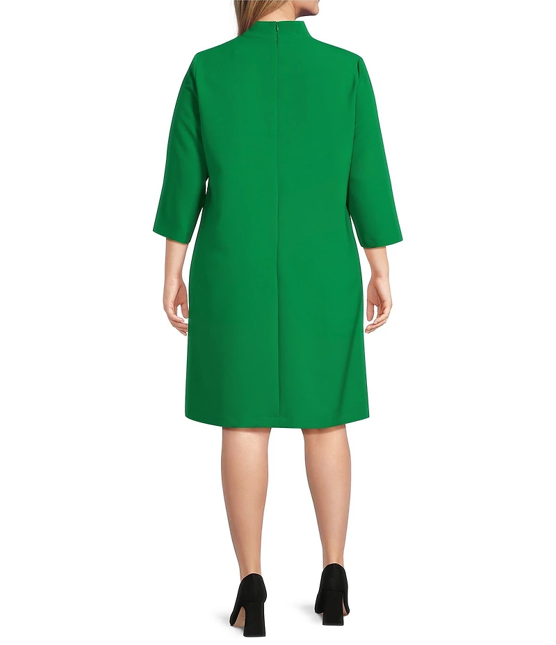Caroline Rose Plus Taylor Crepe Split Mandarin Collar 3/4 Sleeve A-Line Dress