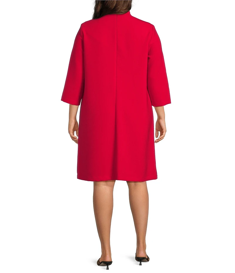 Caroline Rose Plus Taylor Crepe Split Mandarin Collar 3/4 Sleeve A-Line Dress