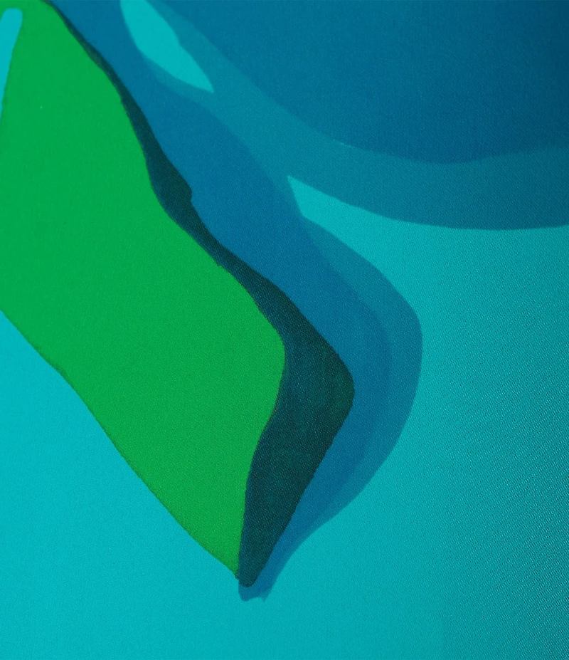 Caroline Rose Plus Valentina Copa Abstract Floral Print Matte Crepe V-Neck 3/4 Bell Sleeve A-Line Dress