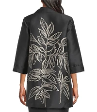 Caroline Rose Printed Rose Leaf Jacquard Point Collar 3/4 Sleeve Statement Jacket