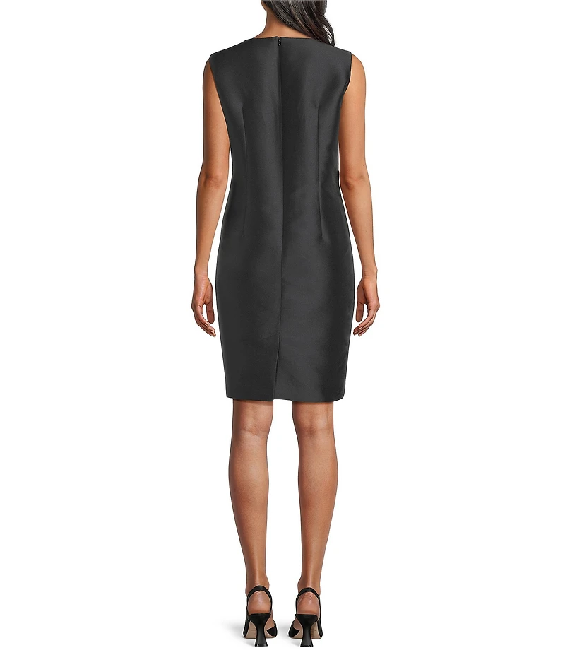Caroline Rose Printed Rose Leaf Jacquard Scoop Neck Sleeveless Sheath Dress