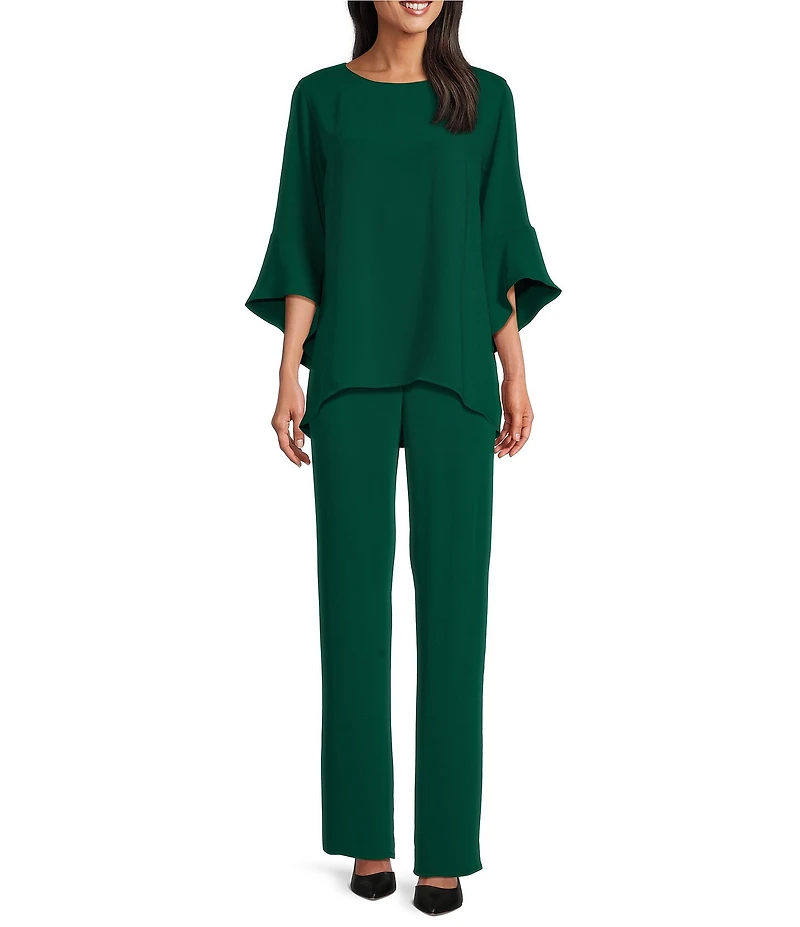 Caroline Rose Matte Crepe Pull-On Straight Leg Pants