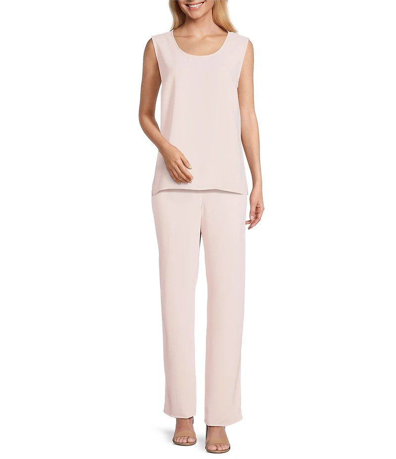 Caroline Rose Matte Crepe Pull-On Straight Leg Pants