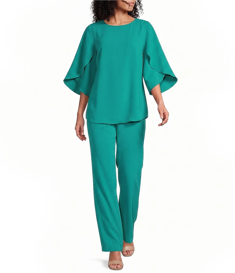 Caroline Rose Matte Crepe Pull-On Straight Leg Pants