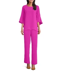 Caroline Rose Matte Crepe Pull-On Straight Leg Pants