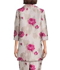 Caroline Rose Romantic Rose Jacquard Notched Collar 3/4 Sleeve Open-Front Coordinating Statement Jacket